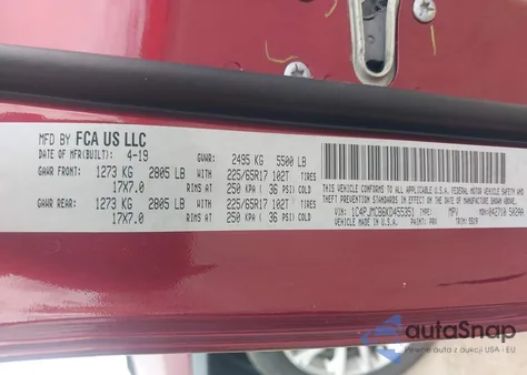 2019 Jeep Cherokee Latitude 4X4 from USA, damaged, VIN 1C4PJMCB6KD455351